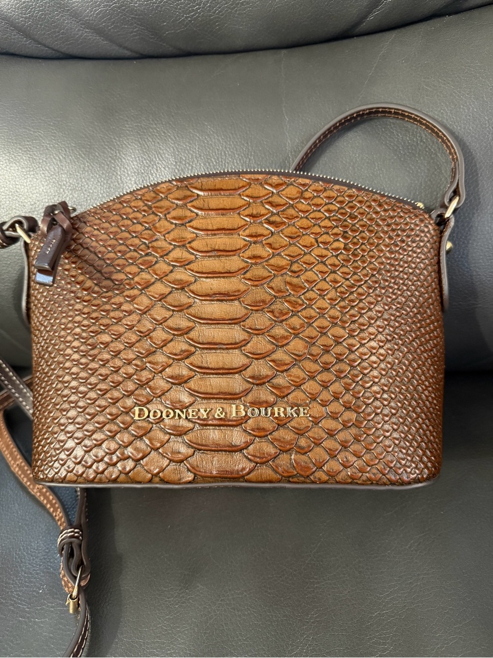Dooney & Bourke Brown Embossed Leather Crossbody Bag BRAND NEW